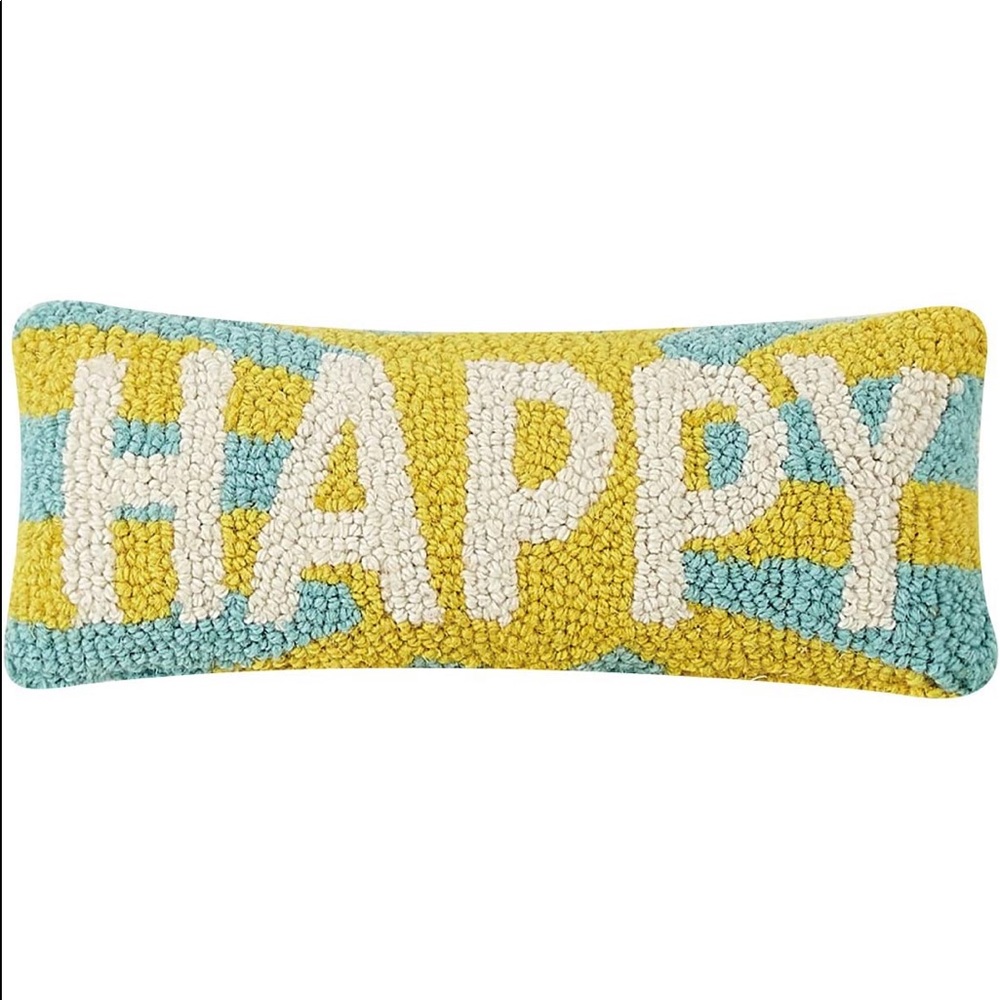 Filled Hook Throw Pillow, Wool and Cotton (Happy)